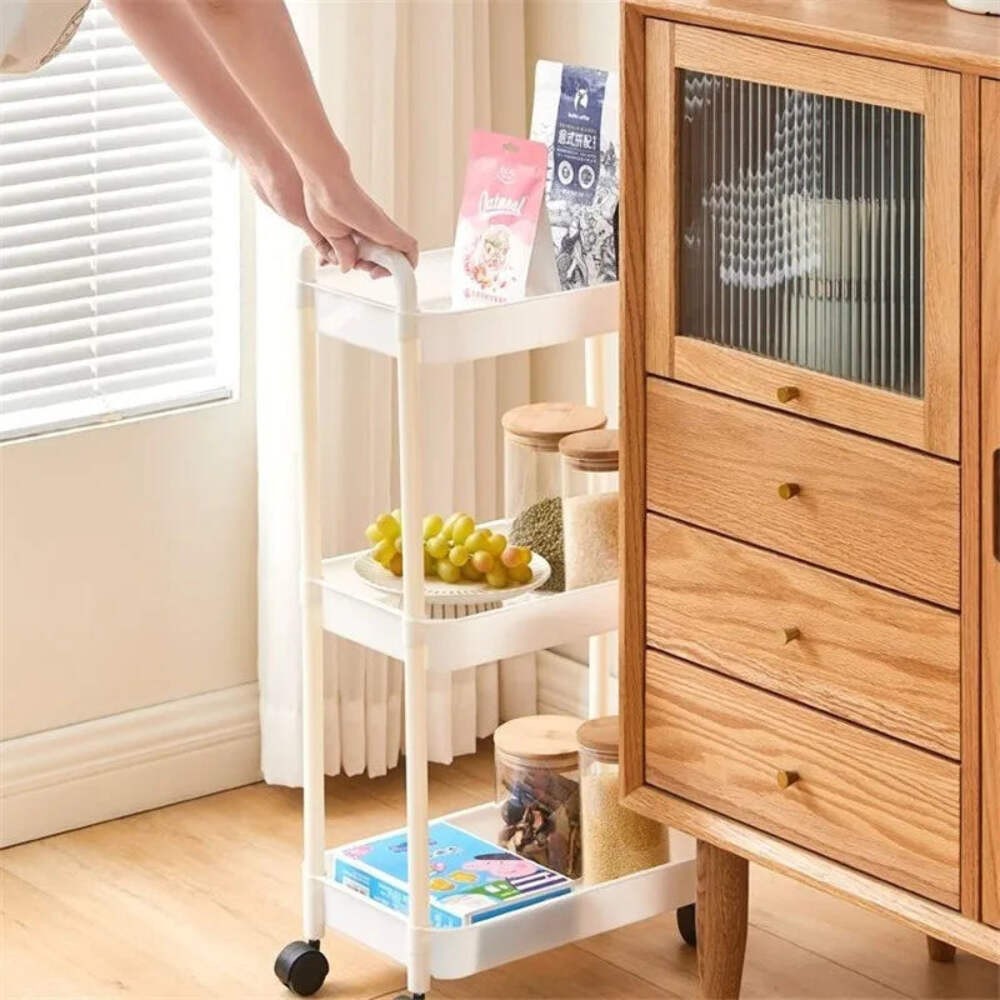 Trolley with Handlebar and Storage Rack, Floor-Standing, Multi-Layer Storage for