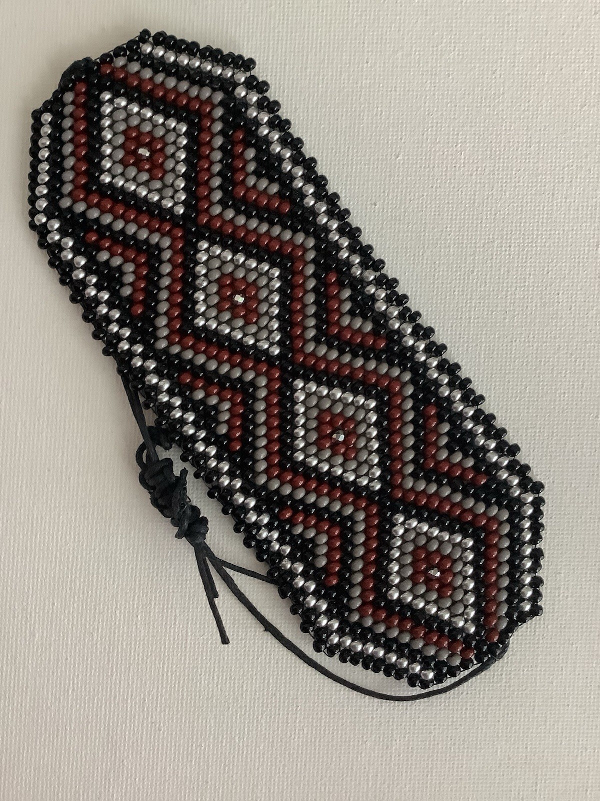 Handmade Beadweaving Bracelet Red Black Silver