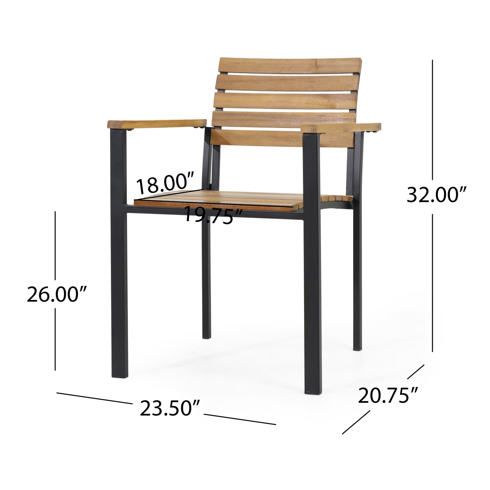 Modern Industrial Dining Chair Set - Acacia Wood Slats, Minimalist