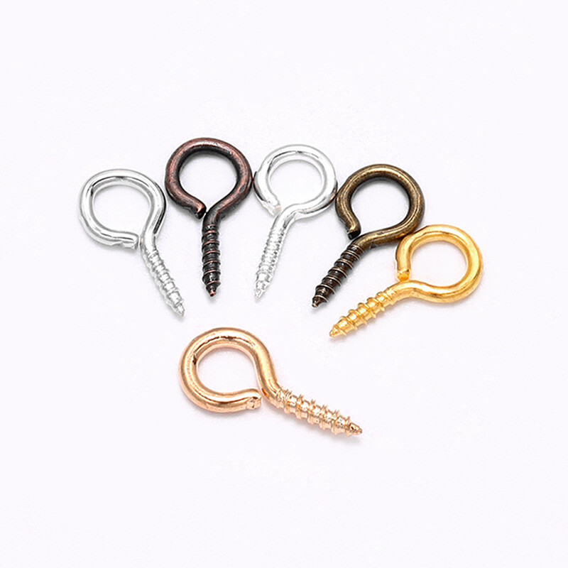 500 Pcs Small Screw Eye Pins Bails 8X4mm Half Drilled Hooks With Container Box