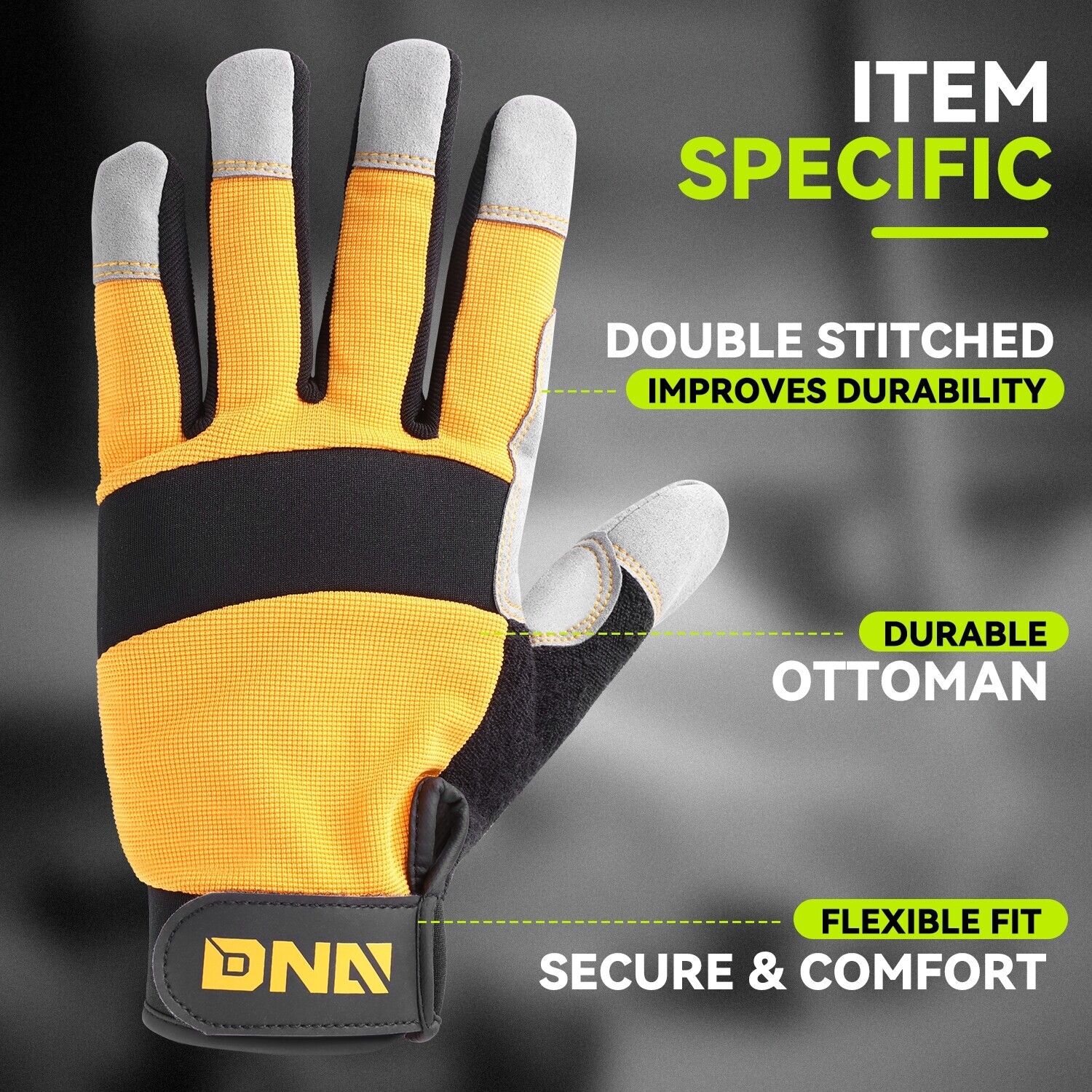 4 Pair Gray/Yellow Flexible Universal Multi-Purpose Utility Mechanic Work Gloves
