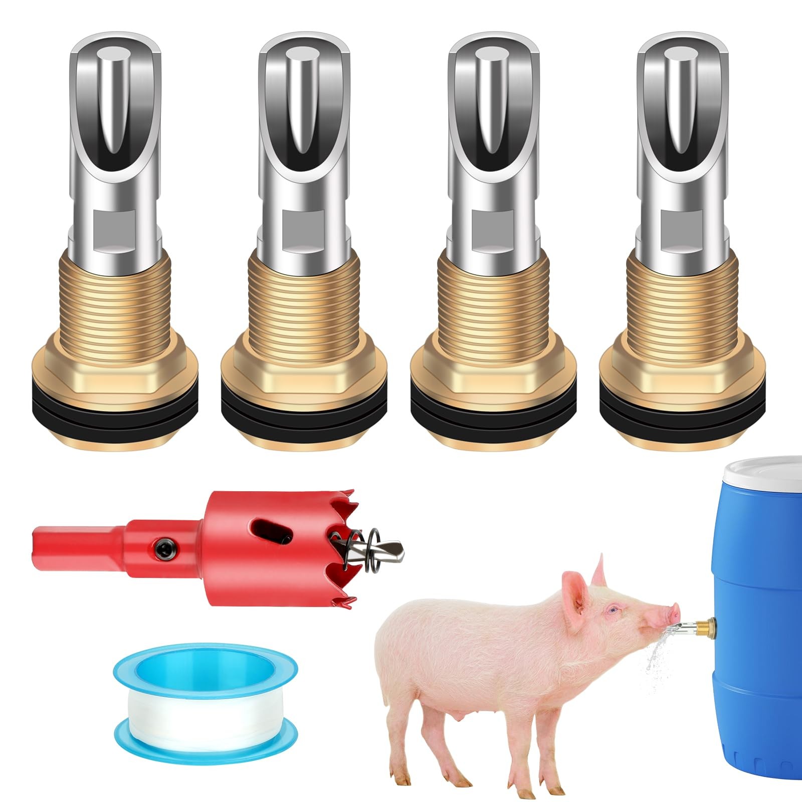 Lonepetu 4 Pack Pig Waterer Nipples, Stainless Steel Hog Waterer Kit