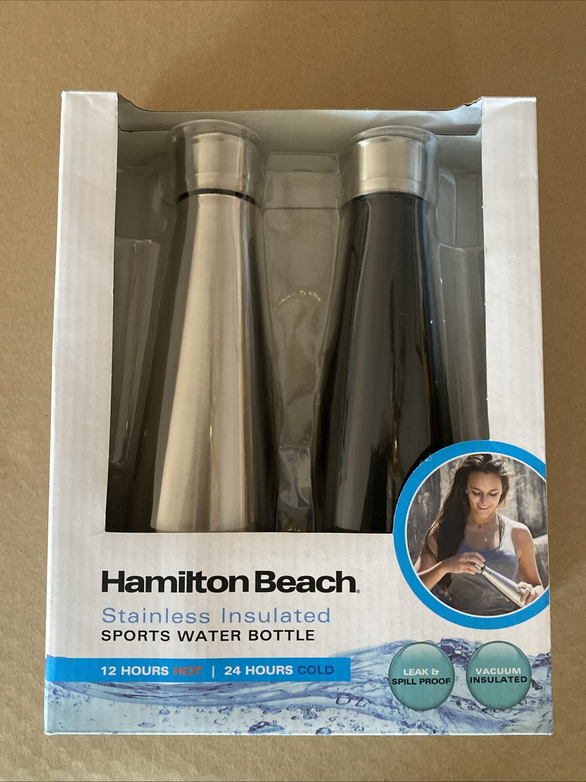 Hamilton Beach Stainless Insulated Sports Water Bottle, New In Box. Set Of Two.