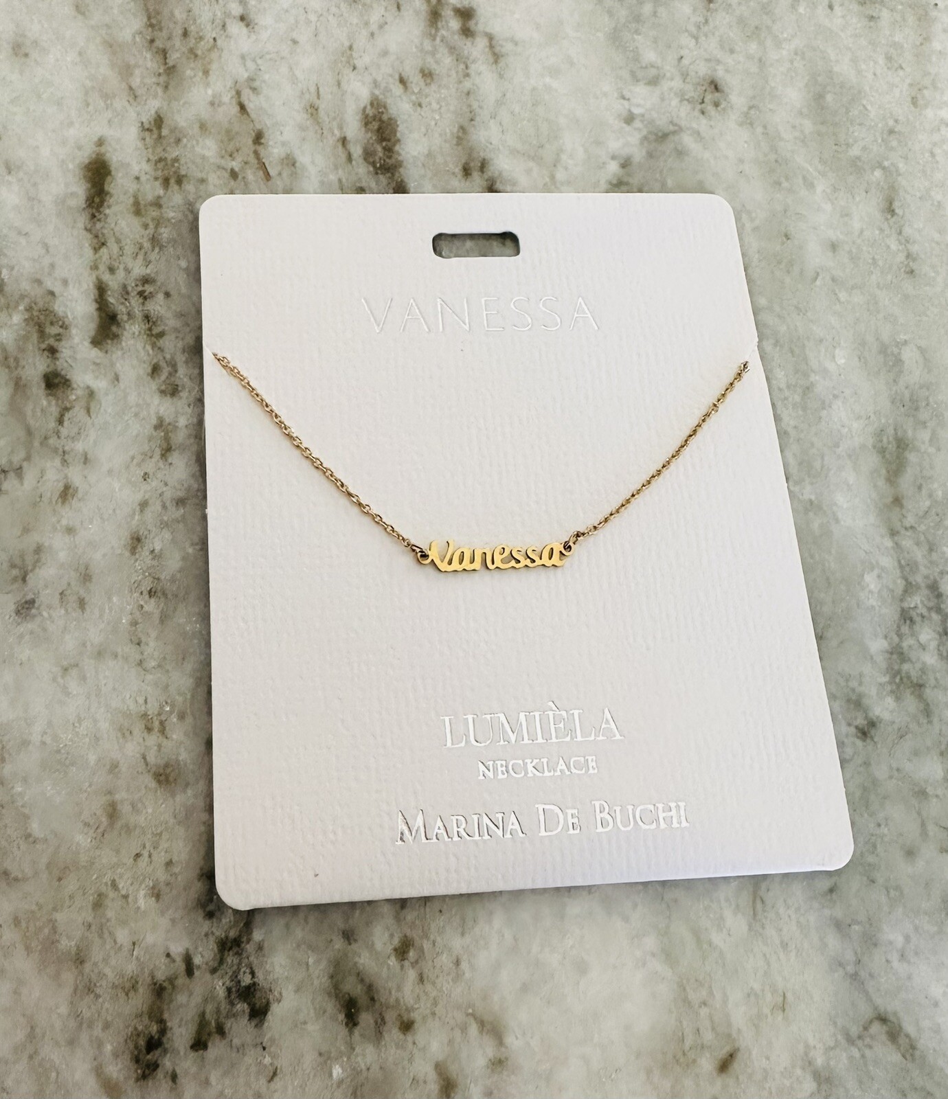 Lumiela Name Necklace “Vanessa” Personalized Gold Color Nickel-Free 15” - 20”