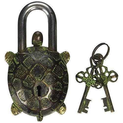 Vintage Finish Brass Tortoise Padlock with Keys Handmade Rare Feng Shui
