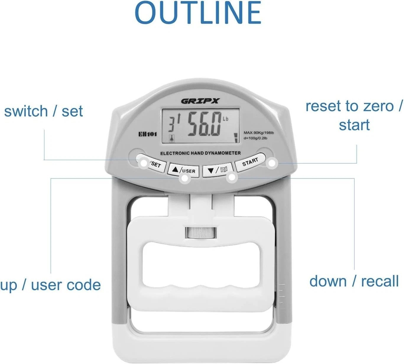 Digital Hand Dynamometer Grip Strength Measurement Meter Auto Capturing Elect...