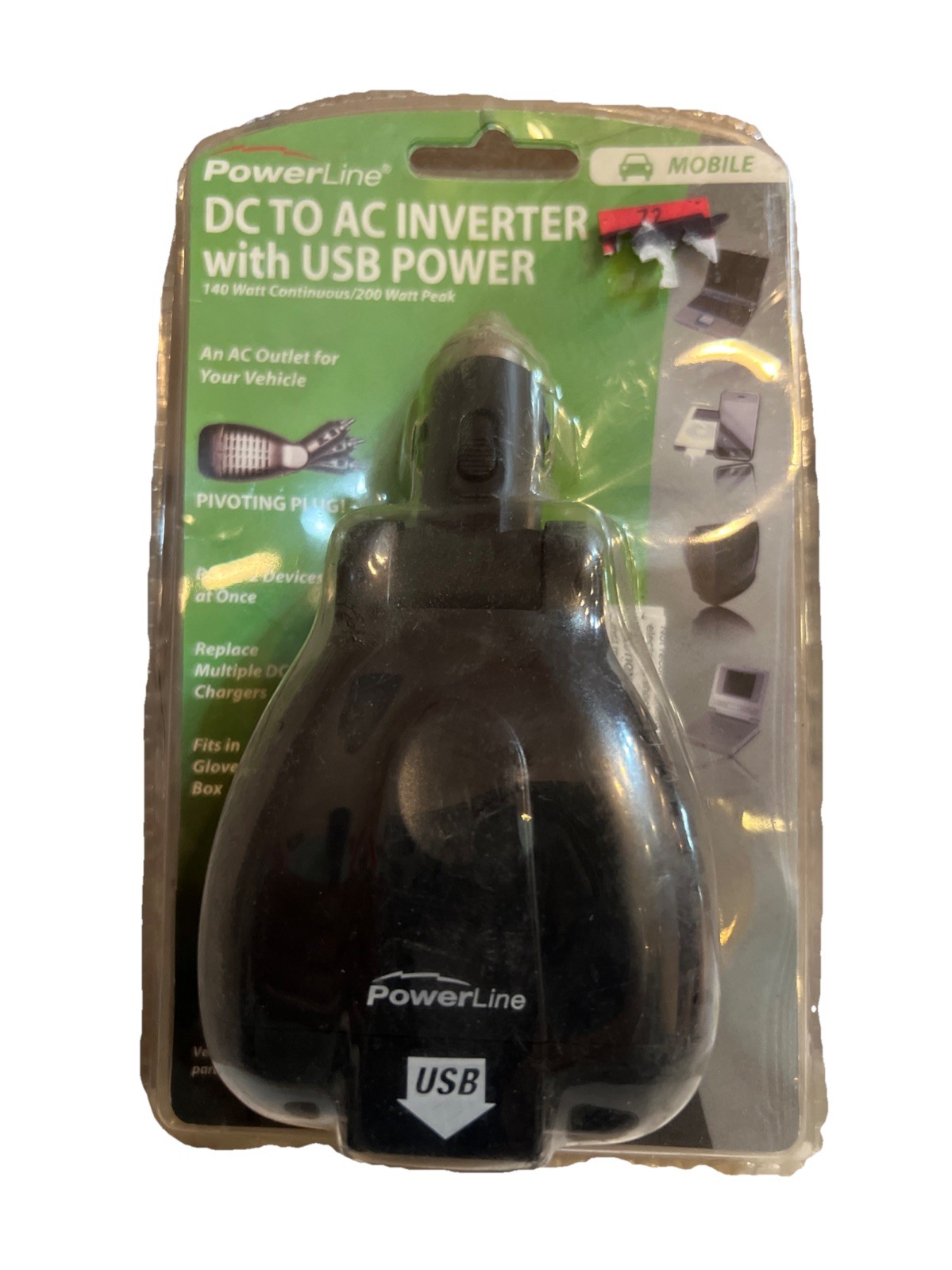 PowerLine DC to AC Inverter with 2.4 Amp USB Power For Your Vehicle