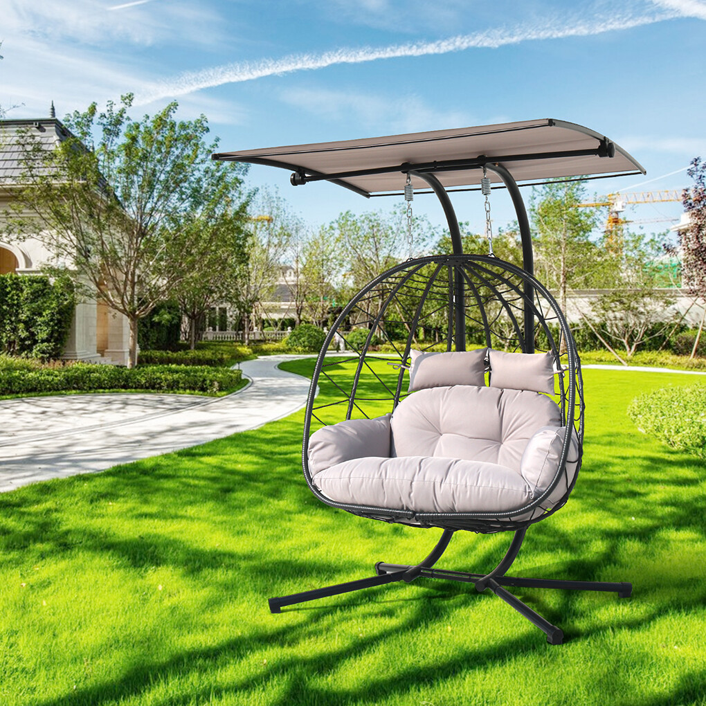 Double Swing Egg Chair with Stand Cushion Hanging Chair Hammock Chair