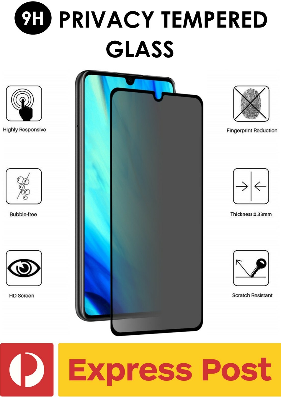 Huawei P30 Pro PRIVACY Screen Protector Anti-Spy No-Peep Tempered Glass