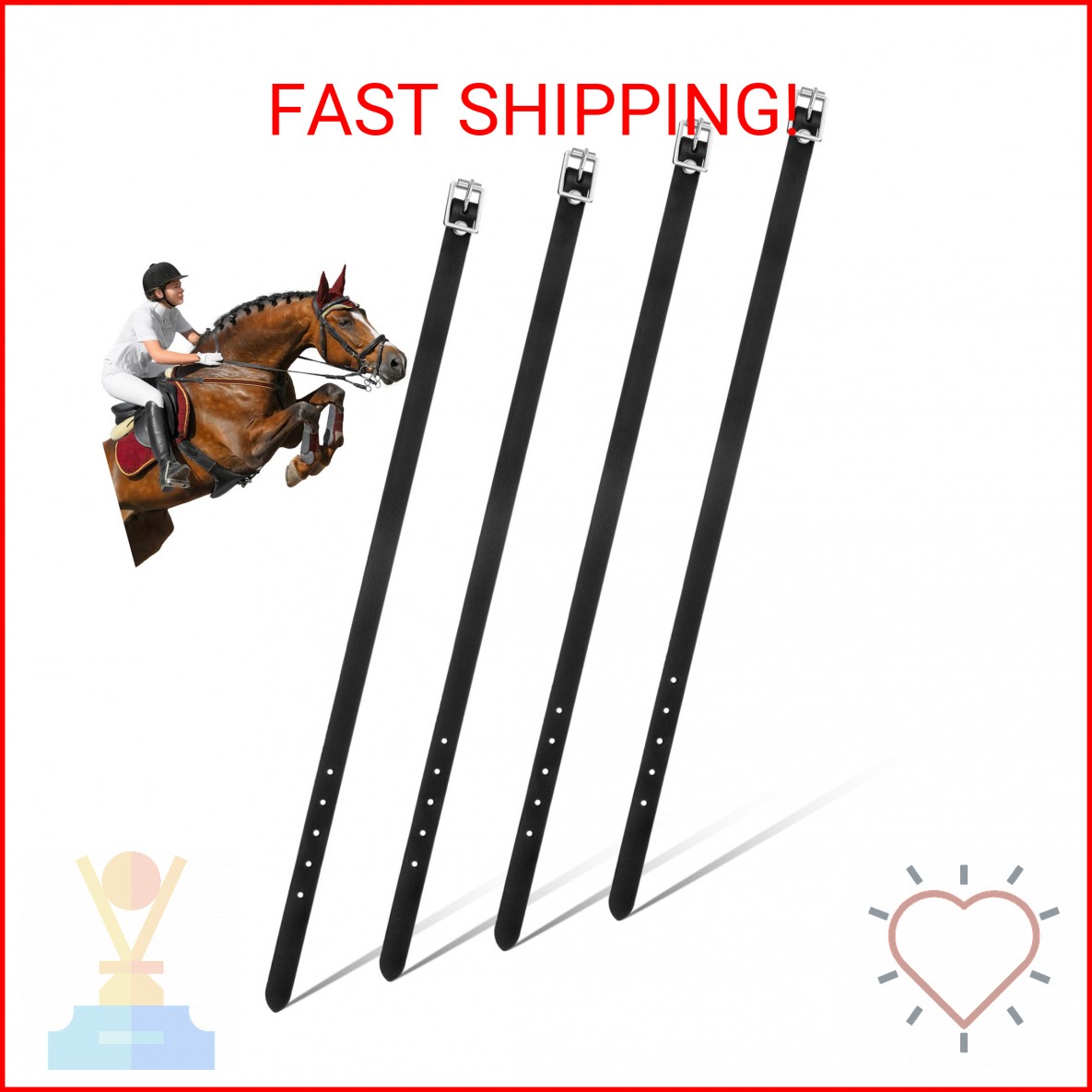 Hsei 4 Pcs Leather English Spur Straps, 1/2" x 16.5" Riding Spurs Straps with Ad