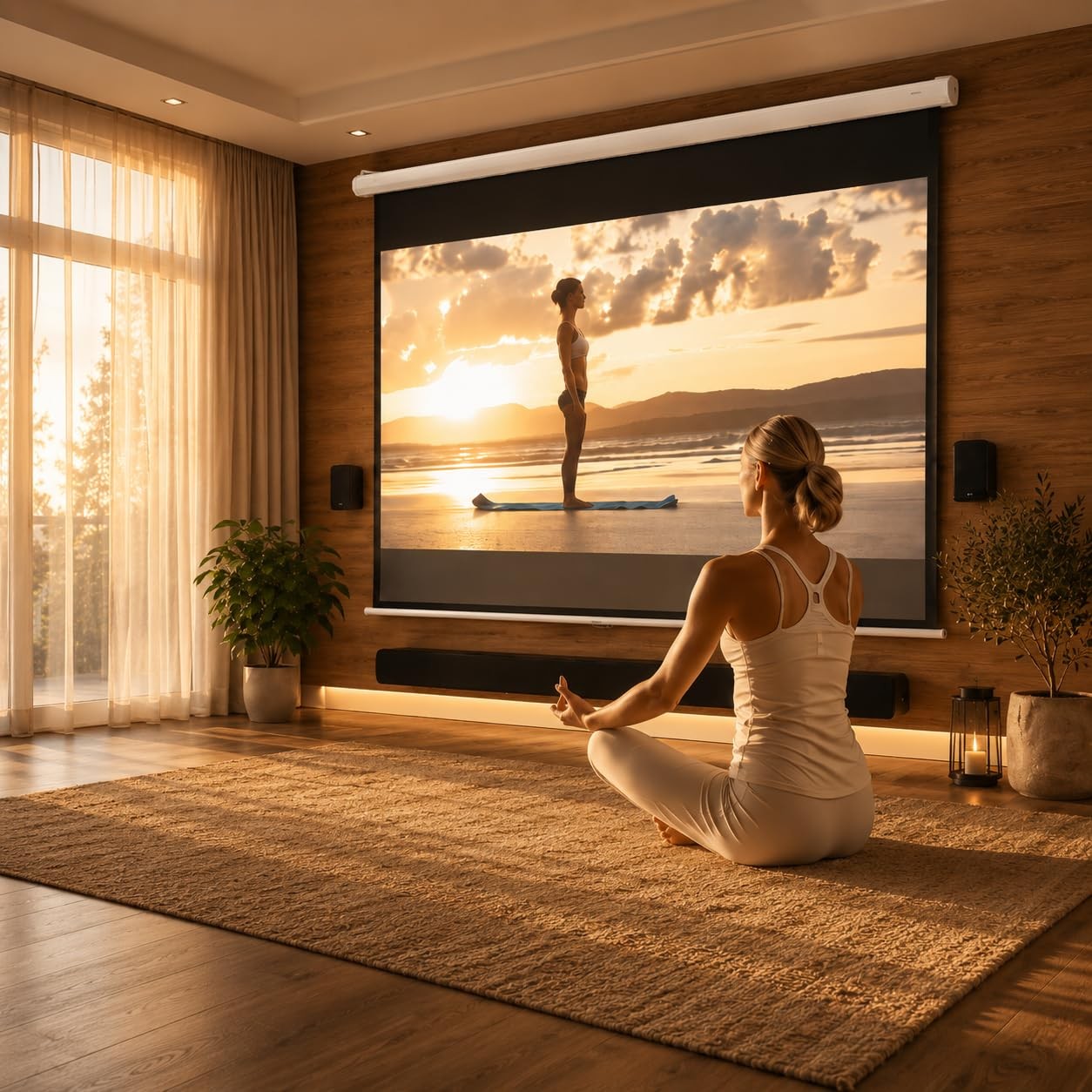 120" Motorized Projector Screen, Electric 16:9 Projector Screen with Remote C...