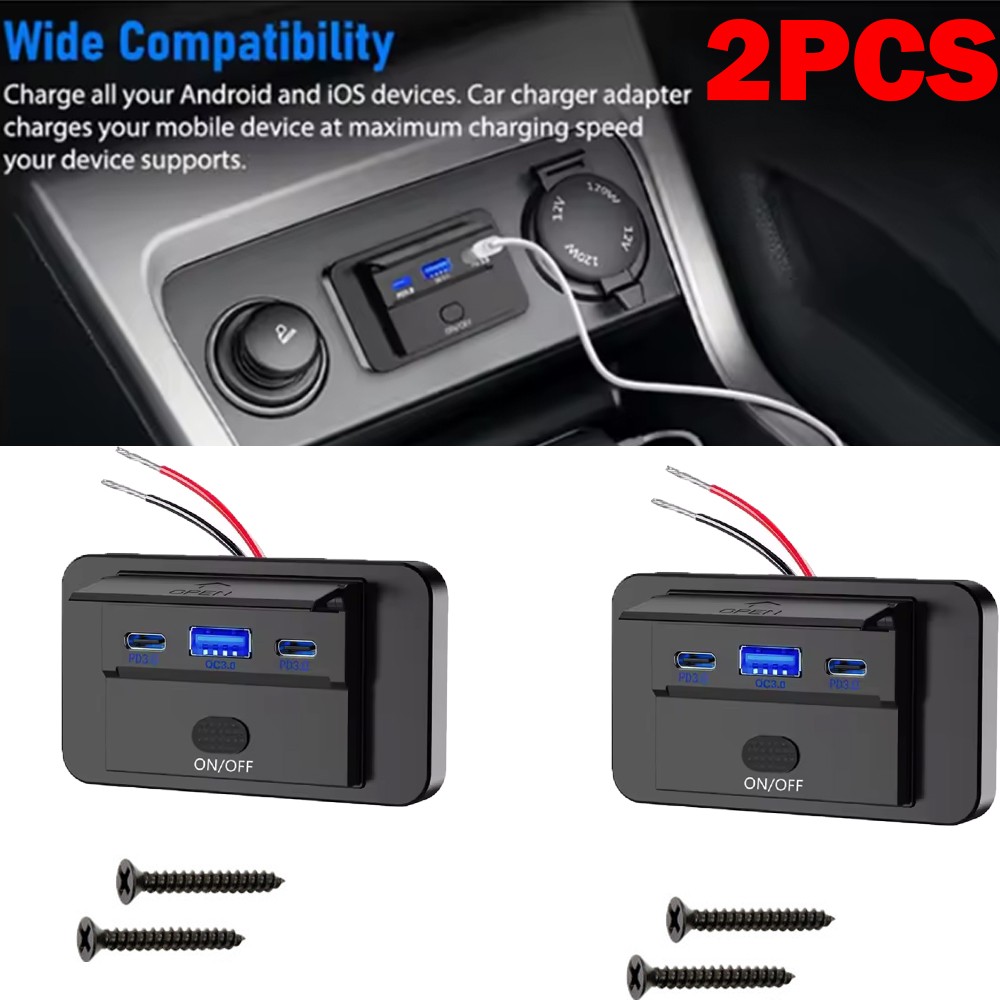 2X Dual USB QC3.0&PD Port Car Fast Charger Socket Power Outlet On/Off Switch 12V