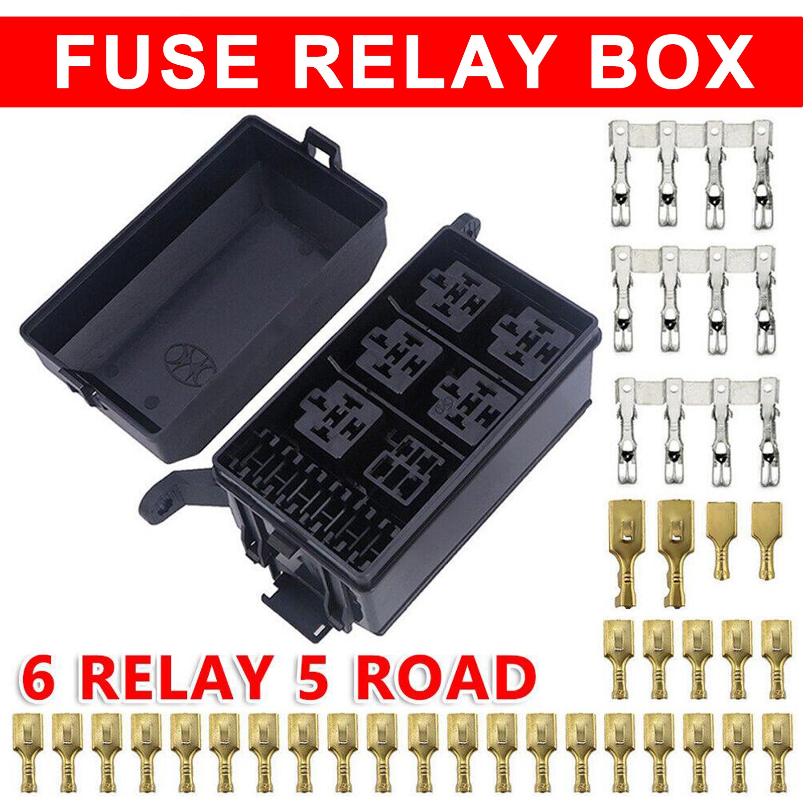6 Relay 5 Road Fuse Box Auto Block Holders Fit For  ATV Insurance Car Trunk Boat