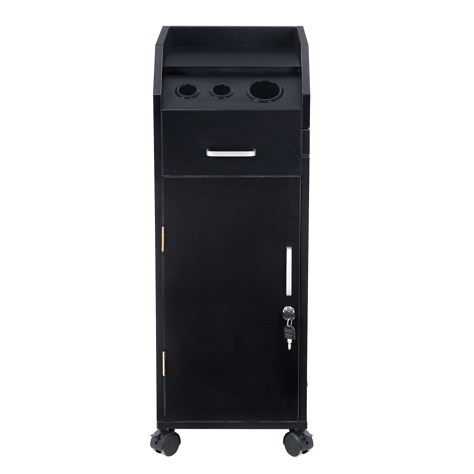 Hair Salon Storage Cart with Wheels & 3 Hair Dryer Holders&4 Drawers&Lock&2 Keys