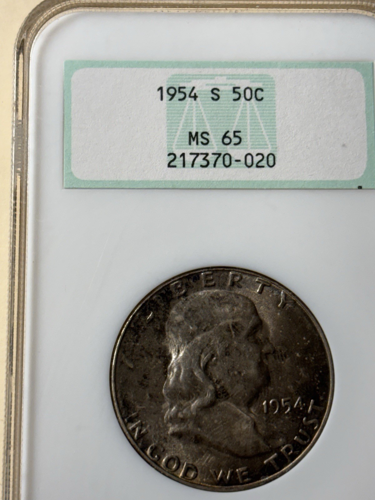 1954 S Franklin Half Old NGC Fatty Holder No Barcode MS 65
