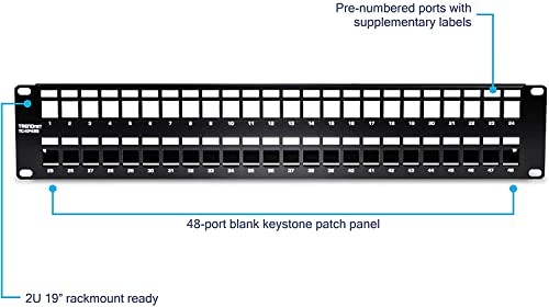48-Port Blank Keystone Shielded 2U HD Patch Panel, 48-Port, Black