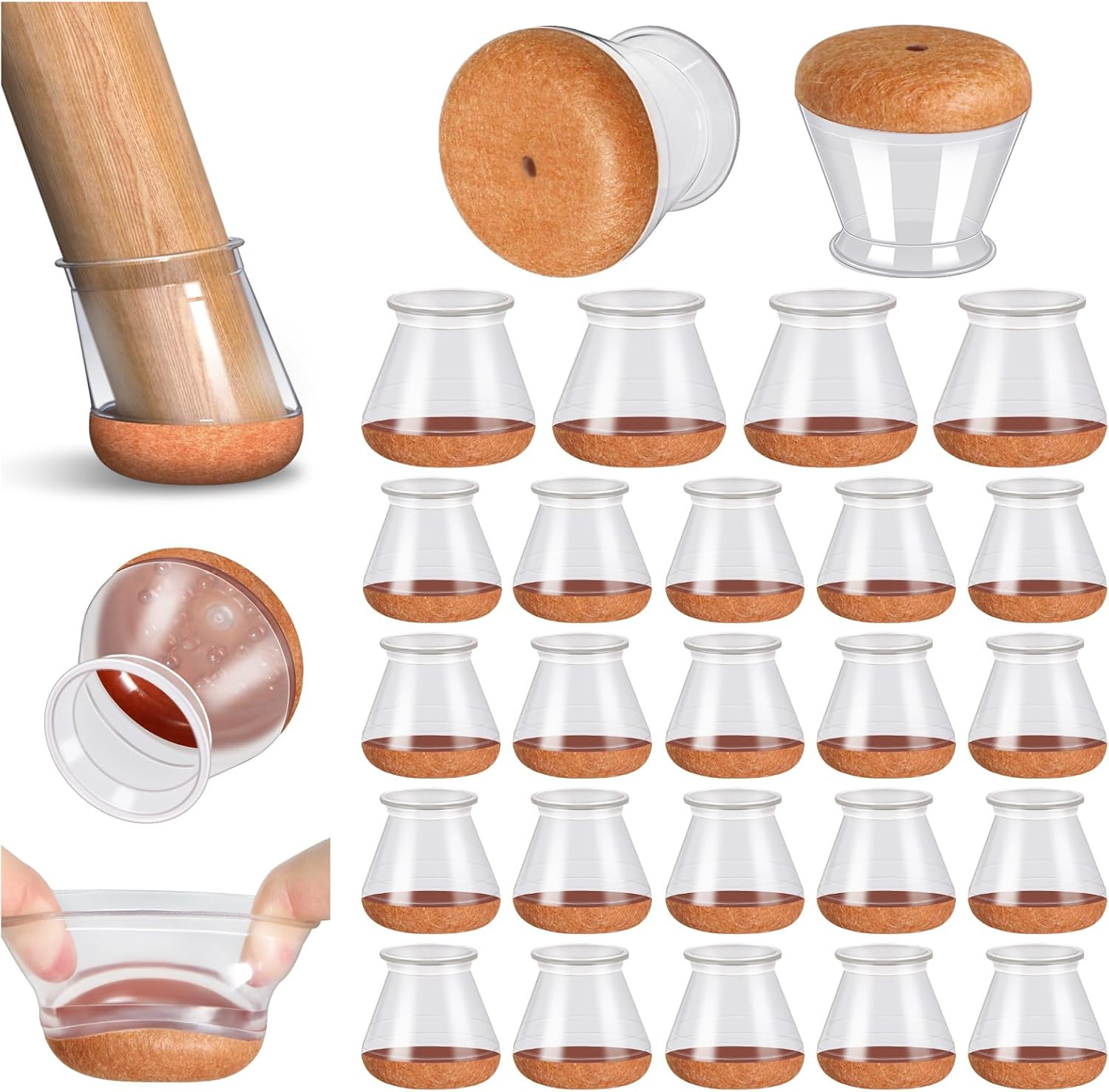24 Pcs Silicone Chair Leg Protectors with Felt Pads for Hardwood Floors Medium