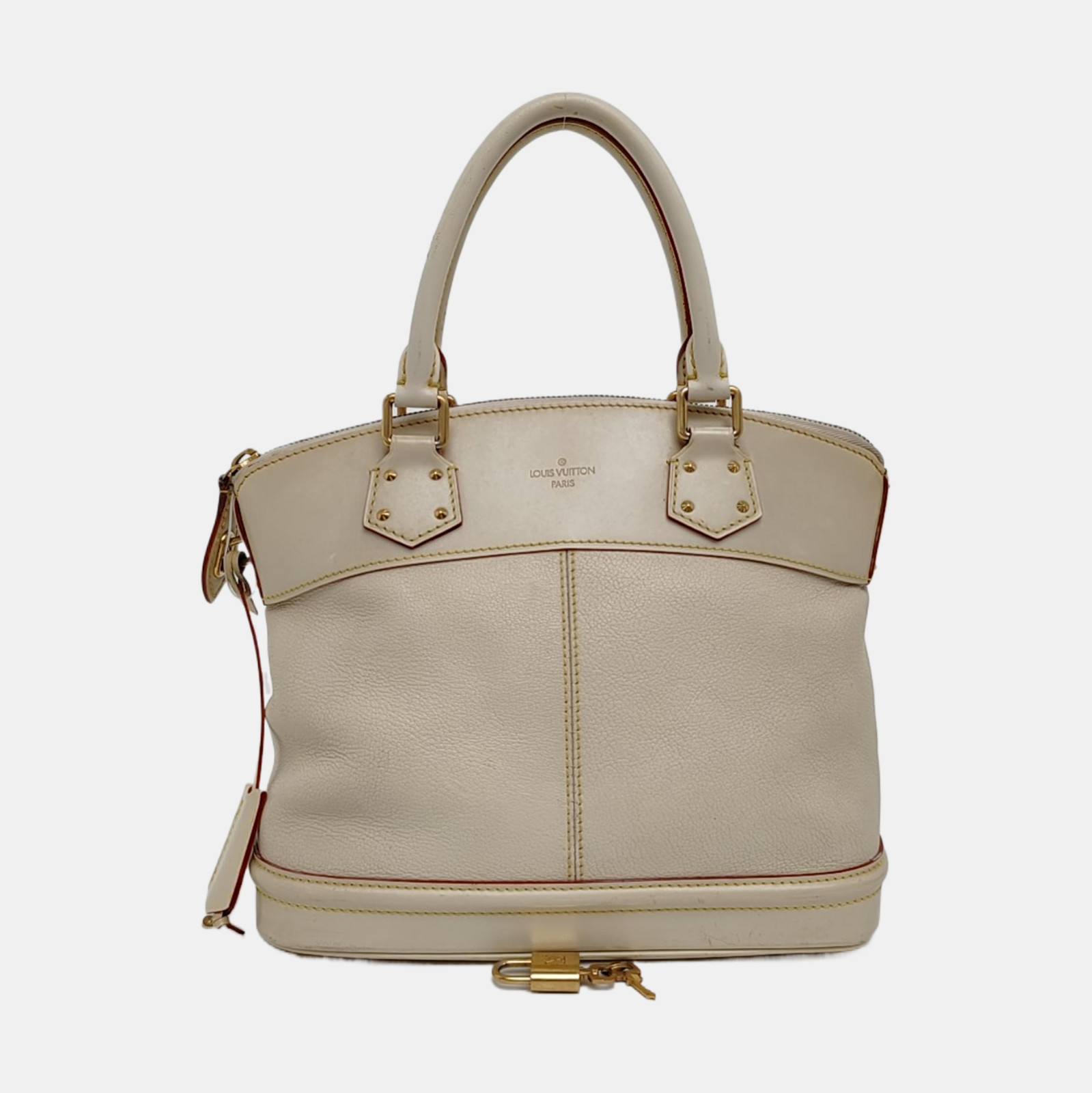 Authentic LOUIS VUITTON Suhali Lockit Beige Leather PM Top Handle Bag Satchel