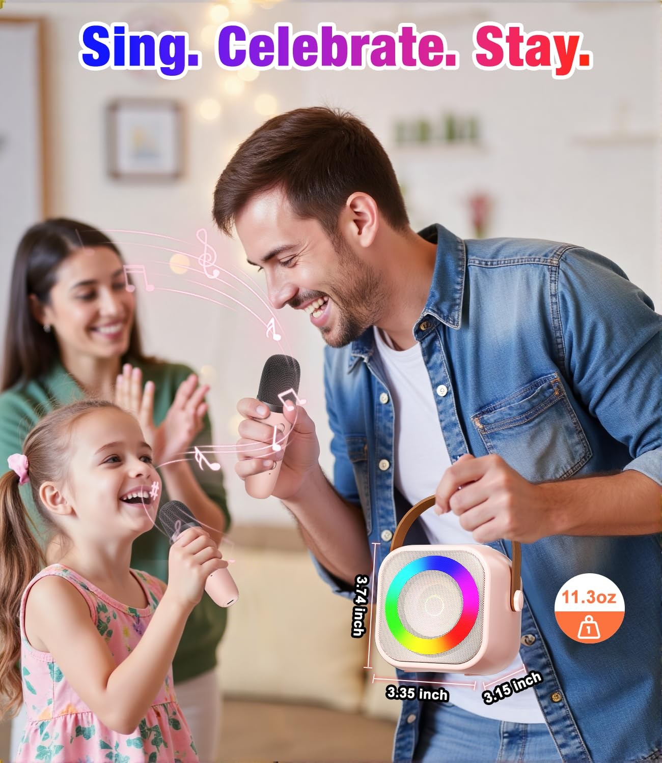 Mini Karaoke Machine, Portable Bluetooth Speaker with 2 Wireless Small, Pink