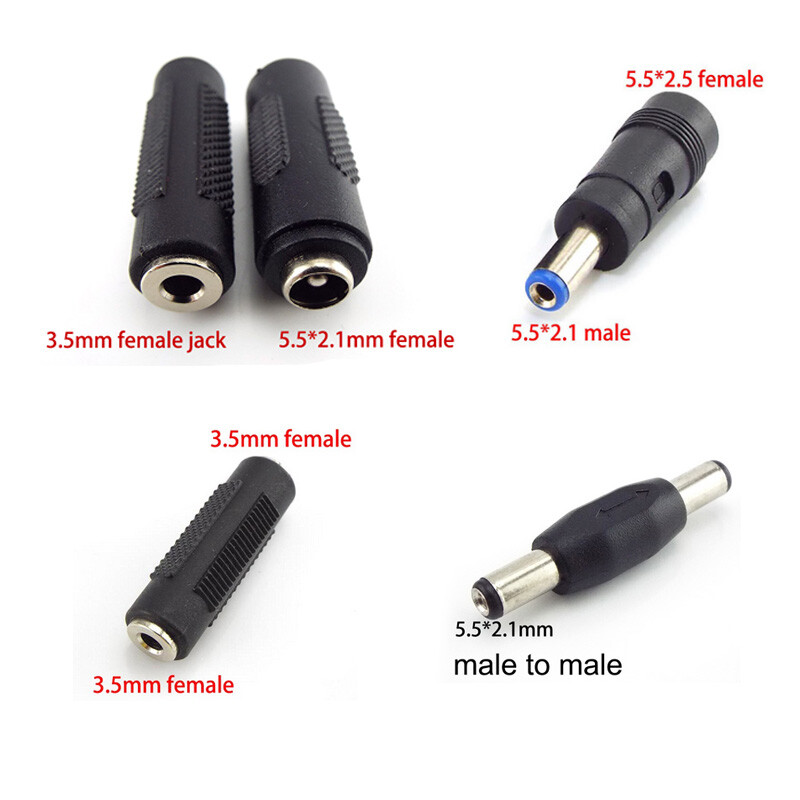 DC power jack adapter plug 5.5X 2.1MM female to female 2.5mm male to male