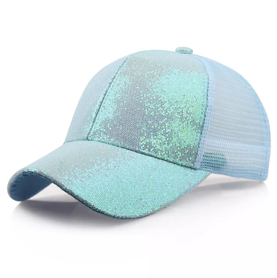 Blue Glitter/Sparkle Baseball Cap/Hat, Women, Girl Snap Back Mesh Hat, Cute