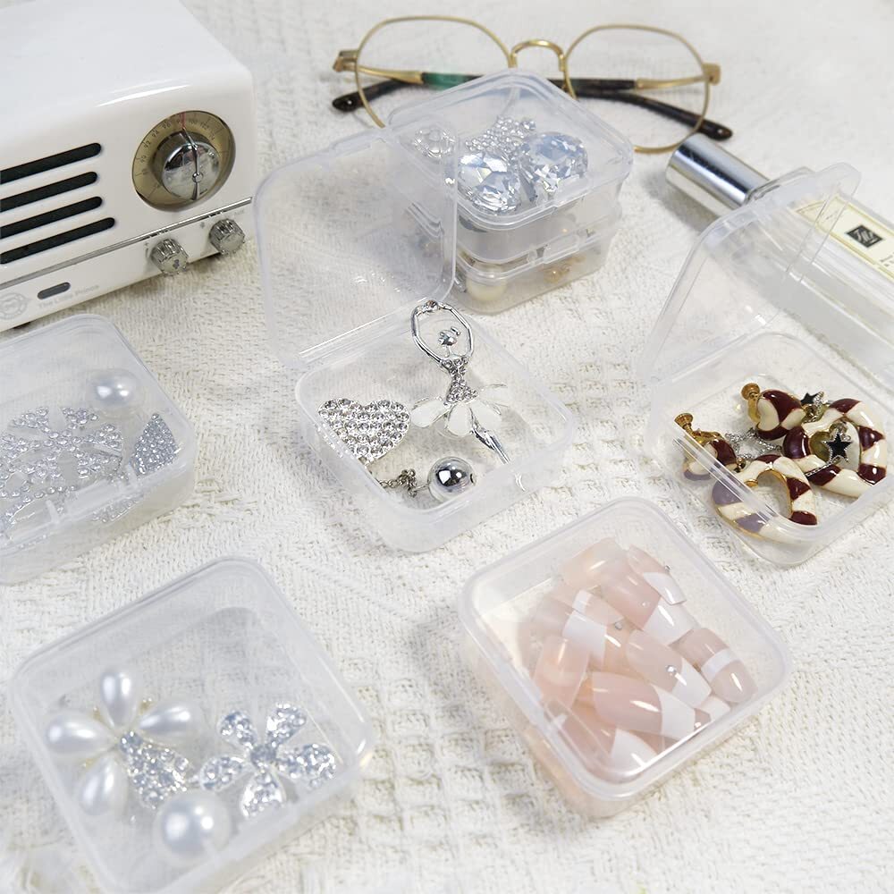 Large Clear Storage Box with 12 Pcs Small Bead Organizers Cases with Hinged Lid