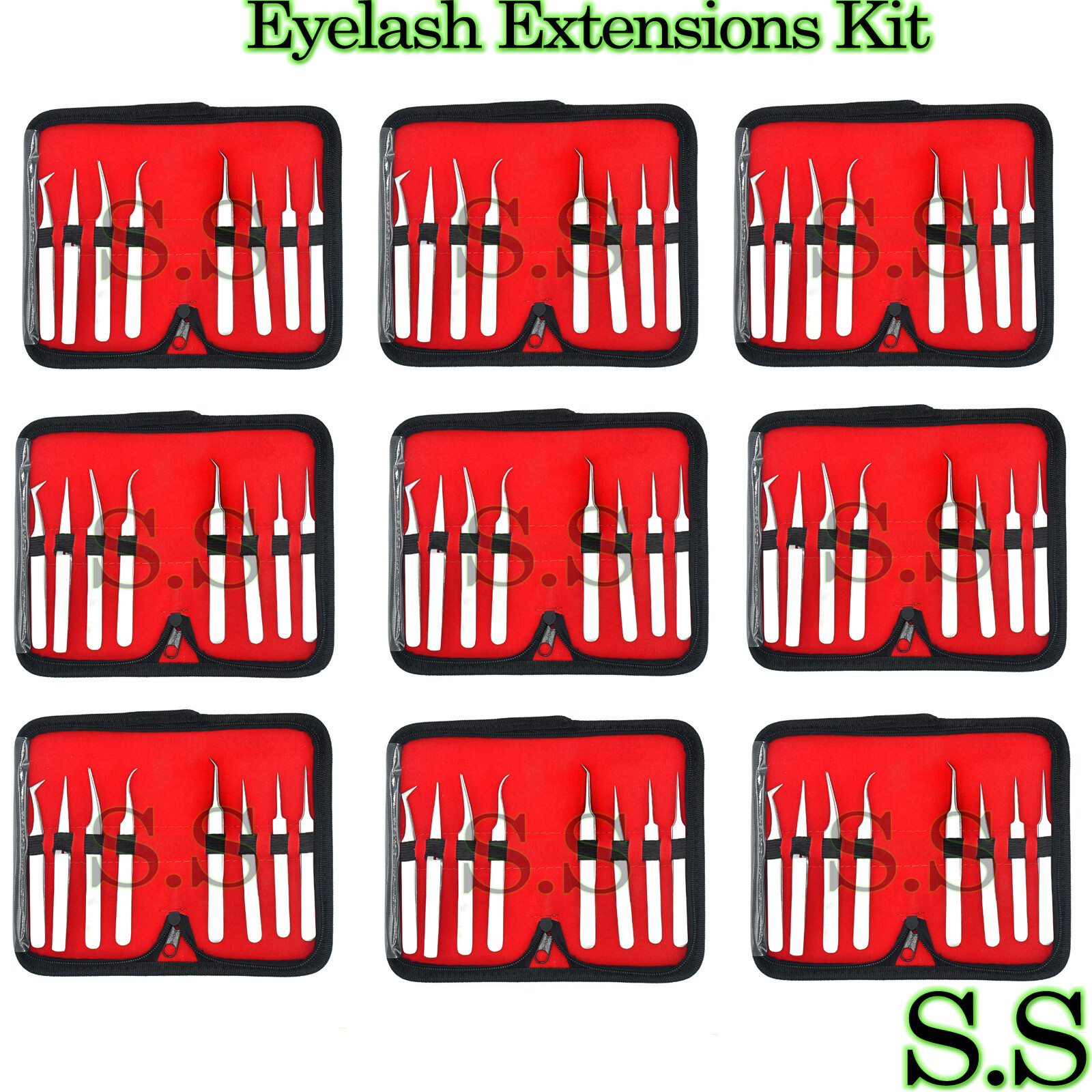 10 Kits Eyelash Tools: Eyelash Extensions Jeweler Style Tweezers Kit 8 Pieces