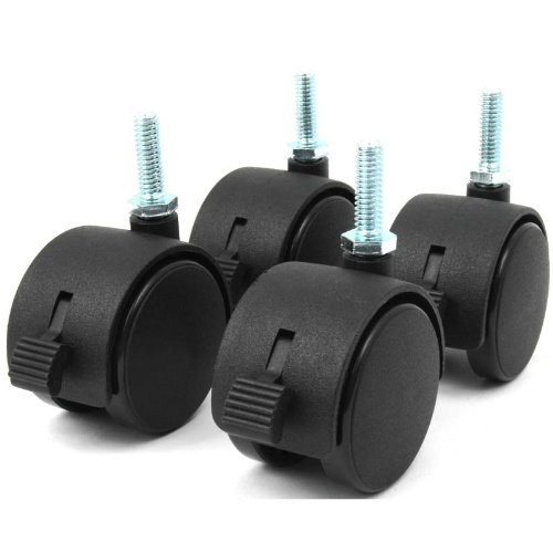1-7/8" Diameter Twin Wheel Black Hooded Caster w/Brake Threaded Stem, Set of 4