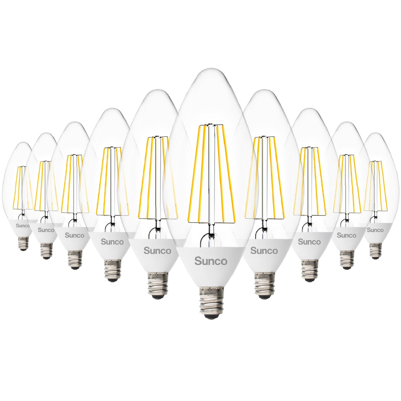Sunco 10 Pack Dusk to Dawn LED Outdoor Light Bulb B11, Edison Filament Candel...