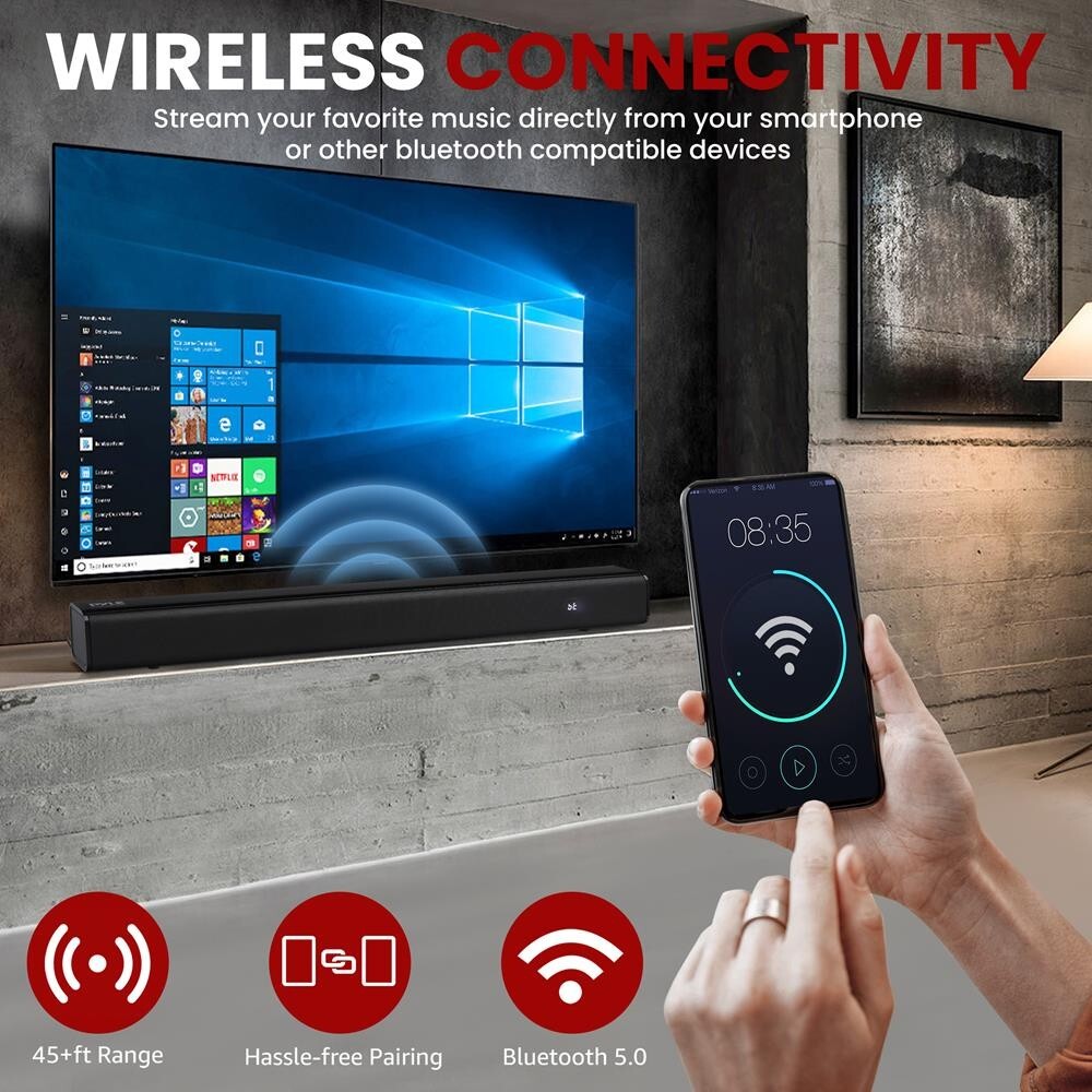 Pyle Wave Base Wireless BT Streaming Tabletop Soundbar Digital Speaker System
