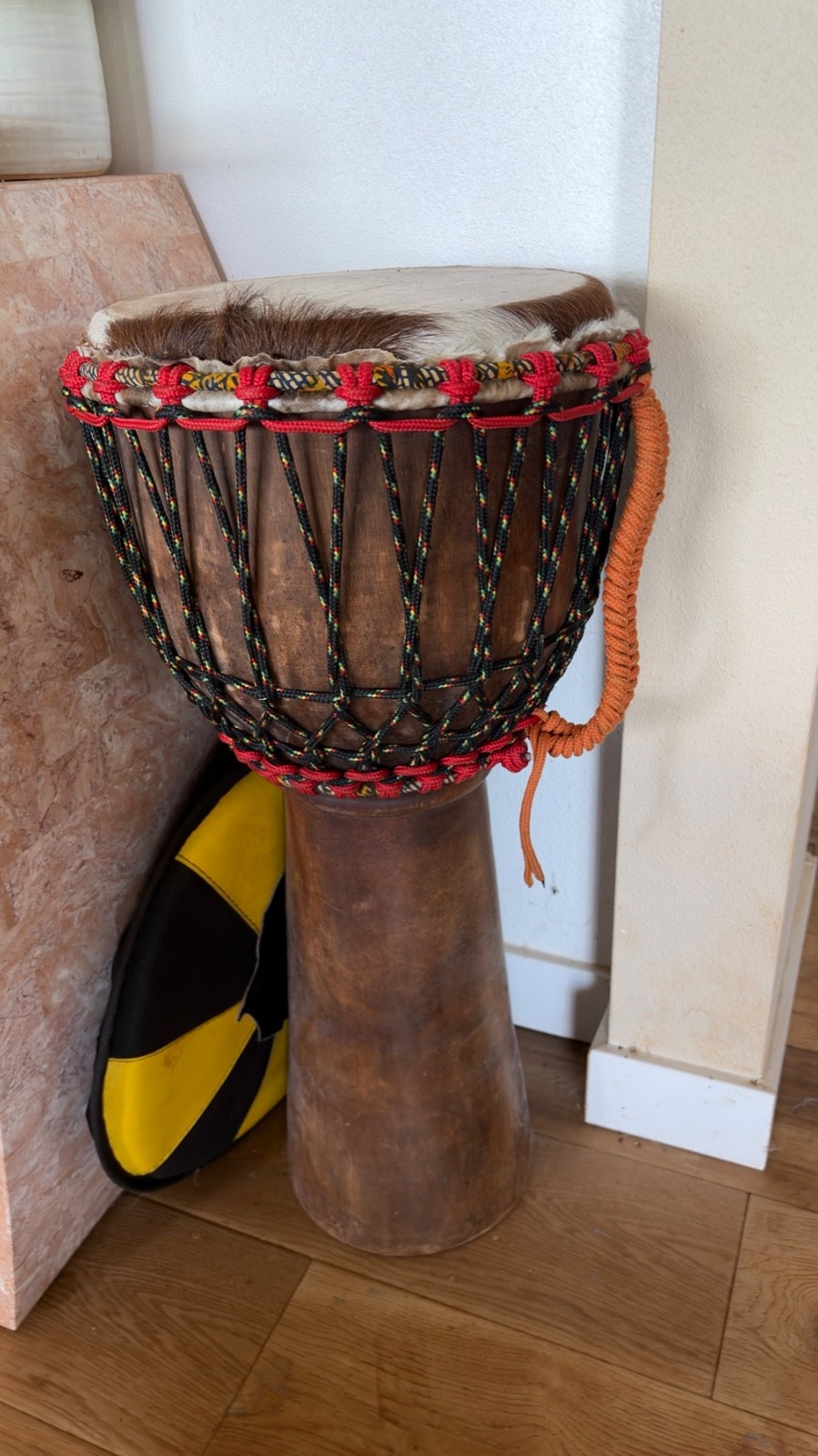 Large African Rope-Tuned Wood Djembe Hair-On Cowhide Head New Hide