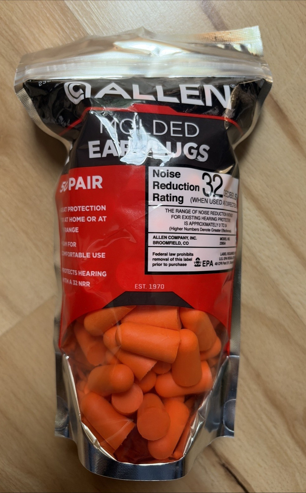 50 Pair Allen Molded Foam Ear Plugs Hearing Protection Hunting Range NPR 32 DB