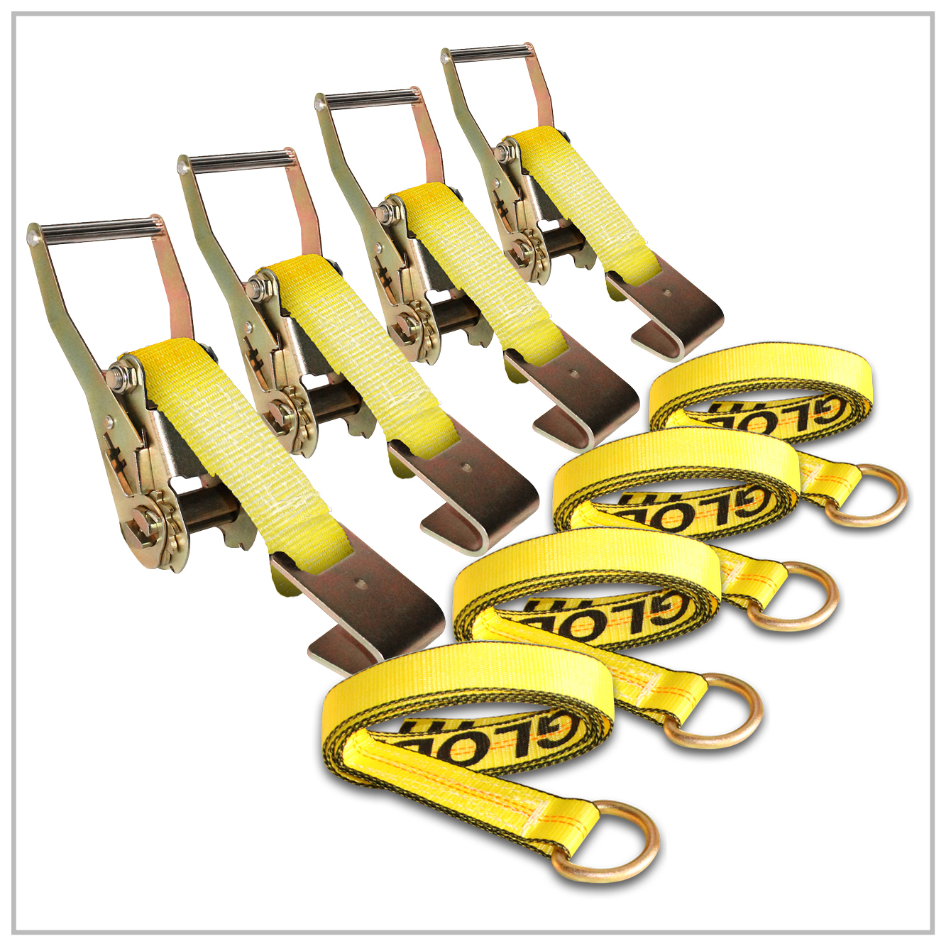 8 pcs 2" x 10 FT Lasso Tie Down Strap w/ Flat Rail Hook Ratchets Flatbed Trailer