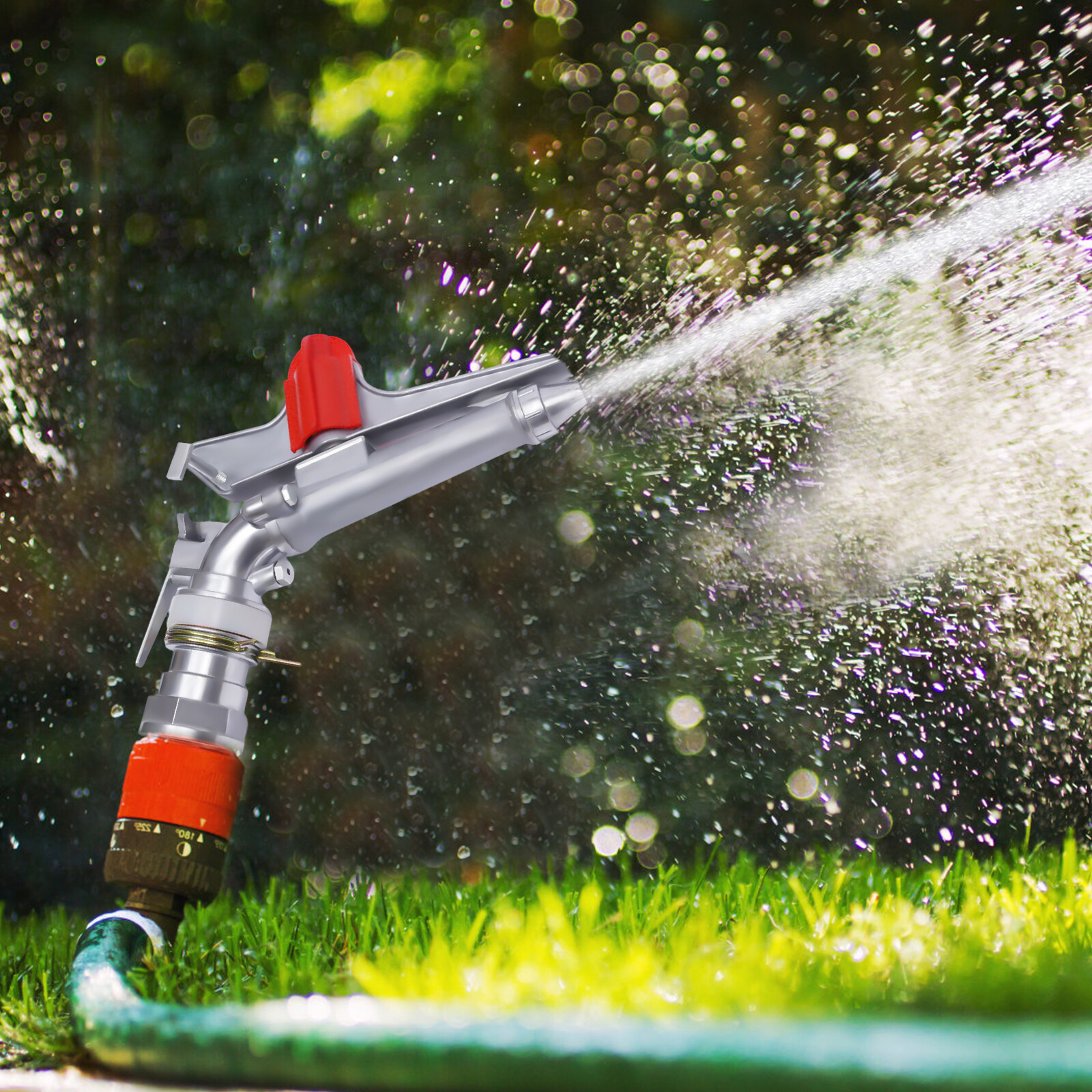 360° Rain Spray Gun Adjustable Impact Sprinkler Large Area Water Irrigation 2"