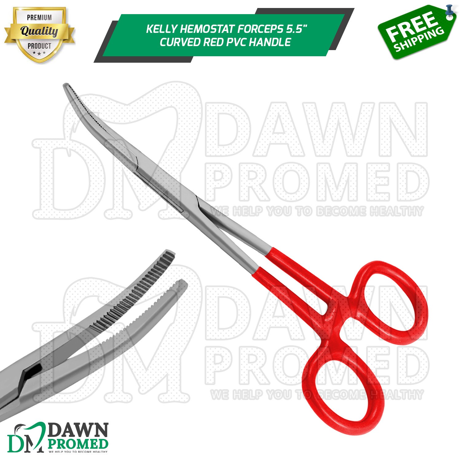 Kelly Hemostat Forceps 5.5" Curved With Red PVC Handle Surgical Instruments