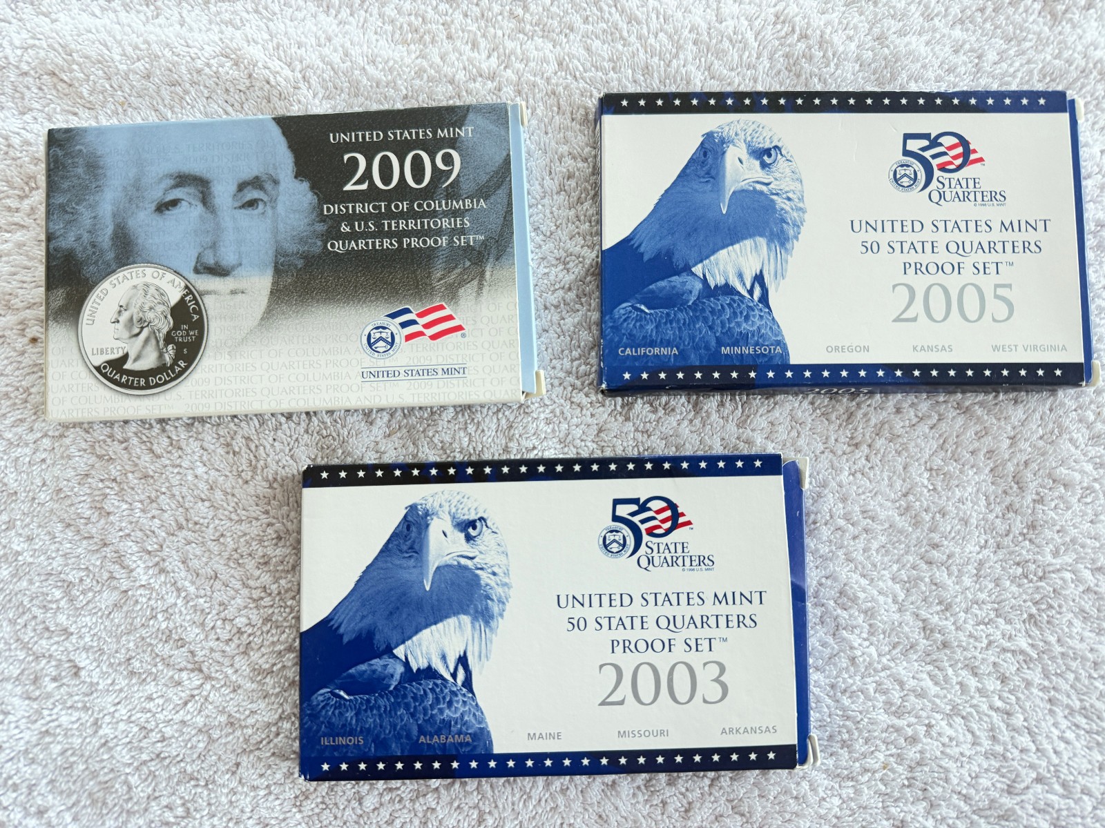 2003, 2005, DOC + Territories, US Mint 50 State Quarters Proof Set, Lot of 3