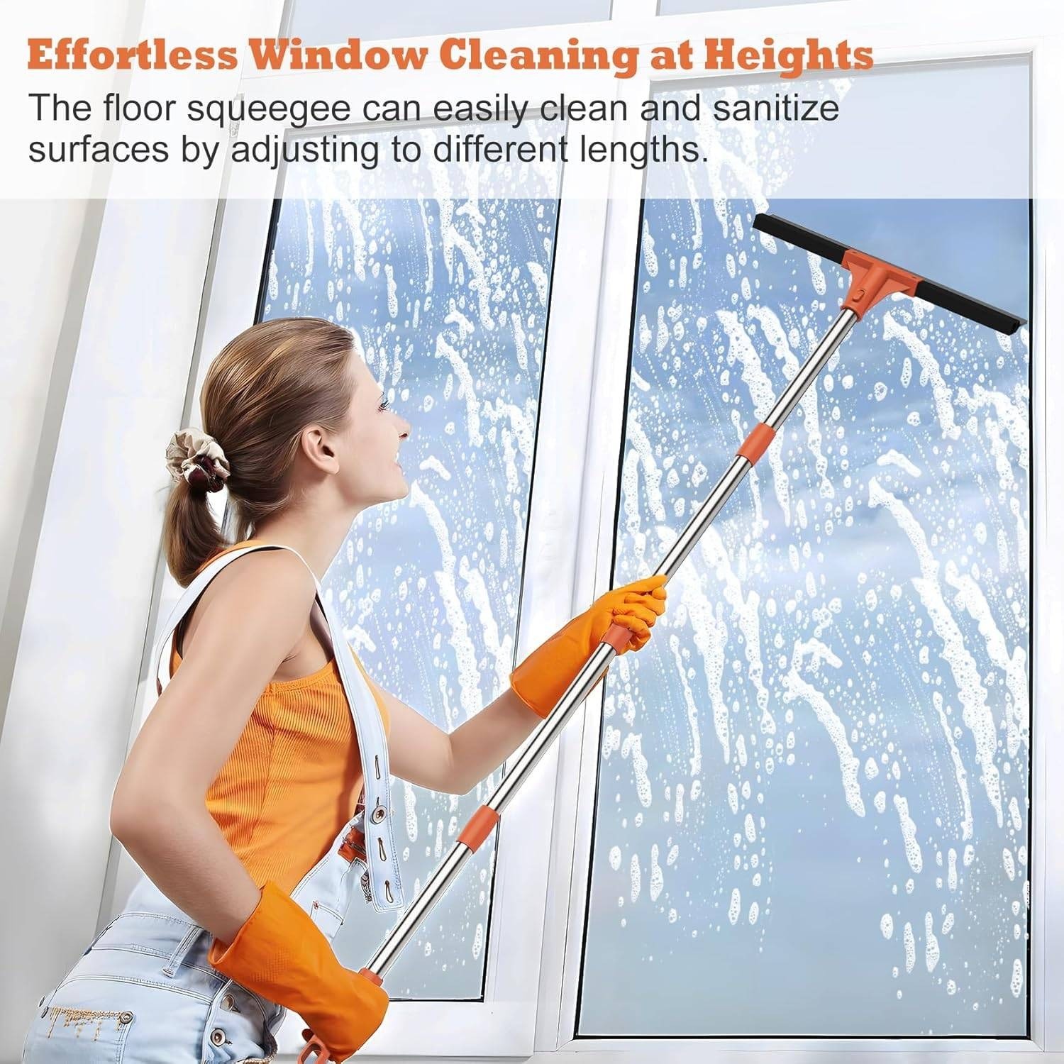 Adjustable 62" Floor Squeegee Broom 18" Rubber Head Stainless Steel Handle