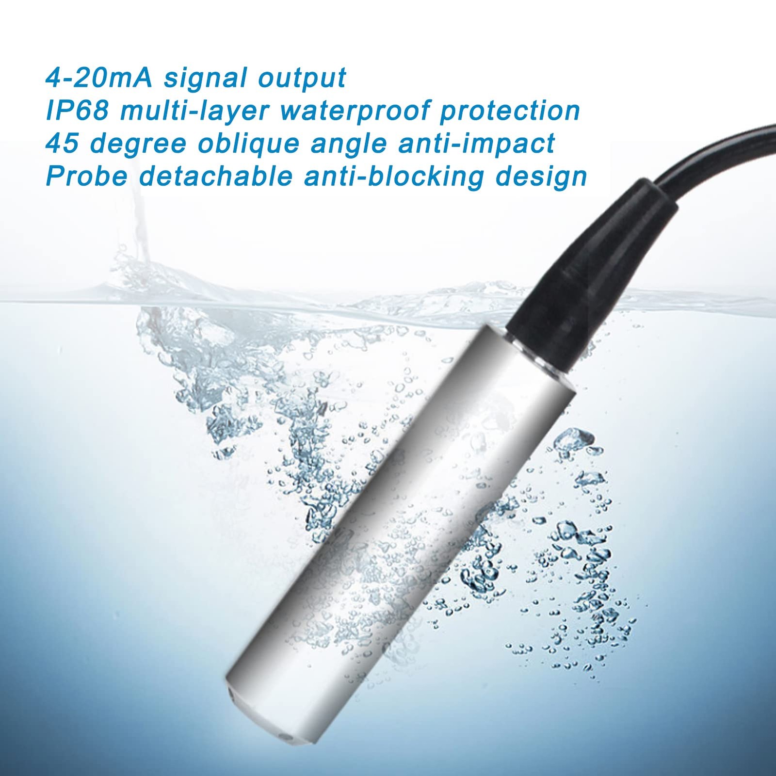 0-3m Liquid Level Transmitter, YB2JF 12-32VDC 4-20mA Sensor Throw in...