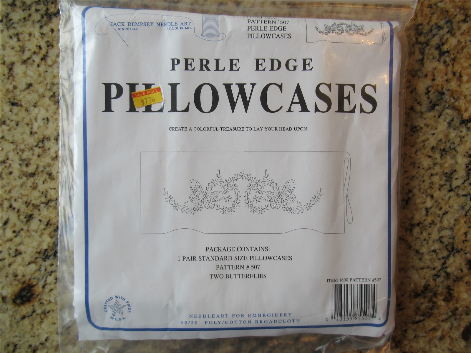 Jack Dempsey Needle Art Perle Edge Pillowcases 1600 #507 two butterflies stamped