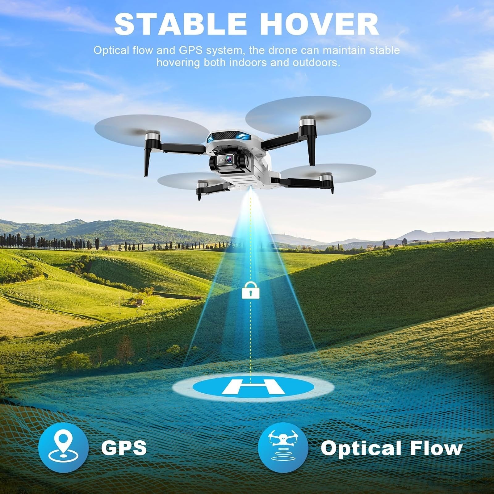 BLINORY HK55 GPS Drone with 2K Camera, Foldable Quadcopter, Auto Return