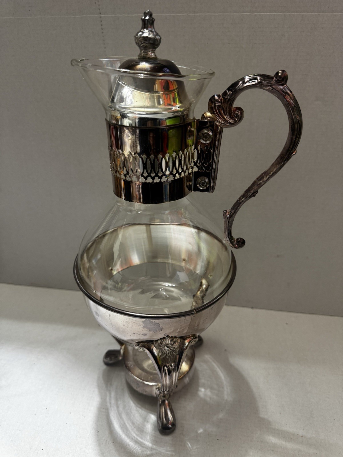 Vintage Leonard Silver Plated Glass Ten Cup Carafe with Warmer New In Box