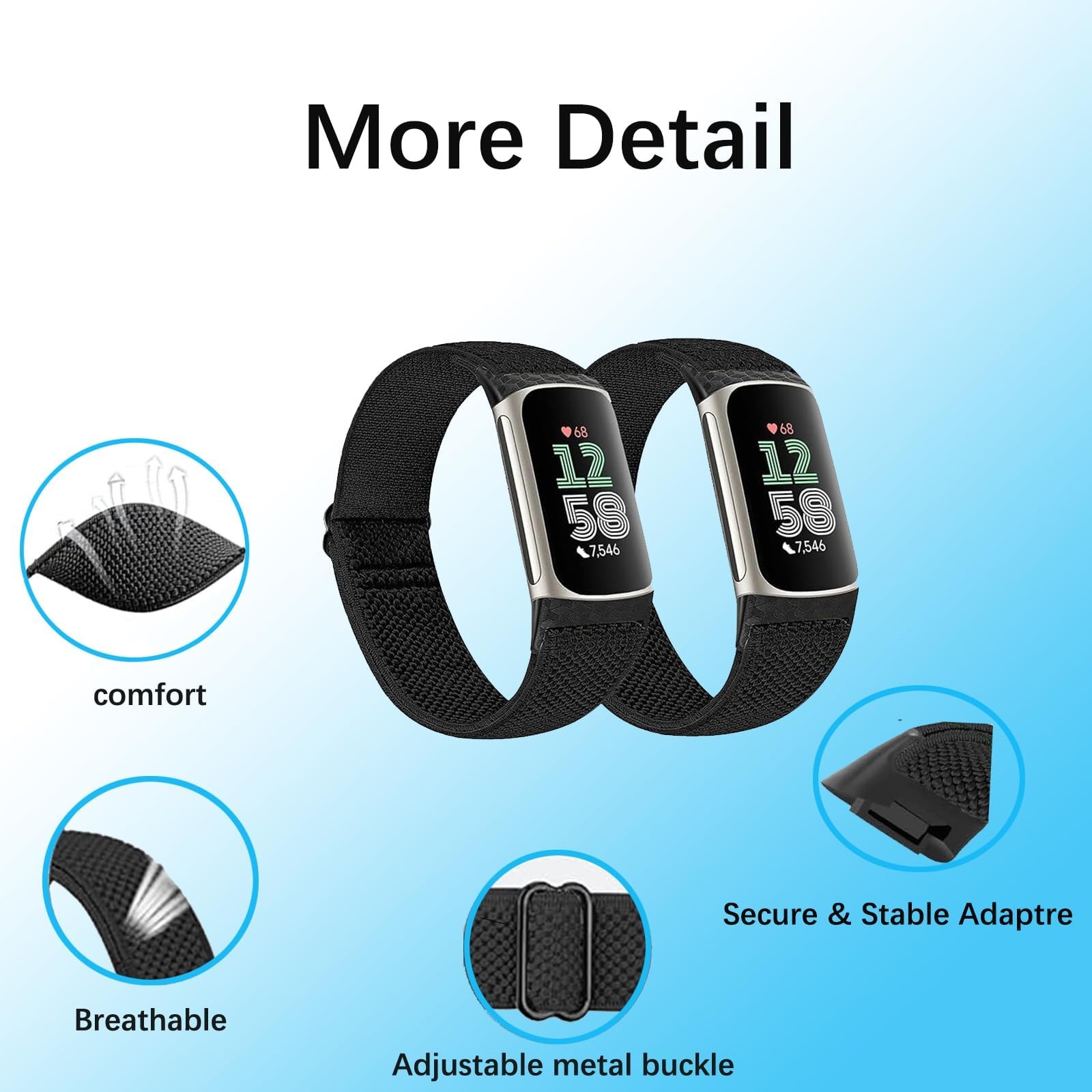 2 Pack Elastic Nylon Bands Compatible with Fitbit Charge 6 / Fitbit Charge 5,...