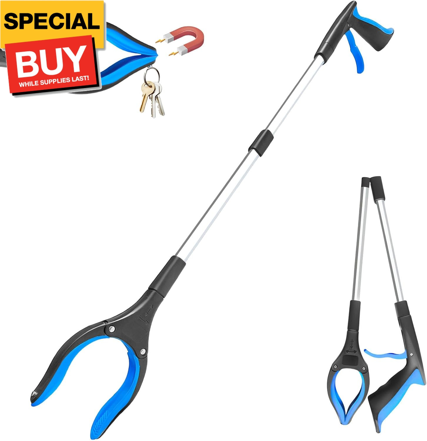 32" Grabber Reacher Tool, 1-Pack Foldable Reacher Grabber Pickup Tool with 360°