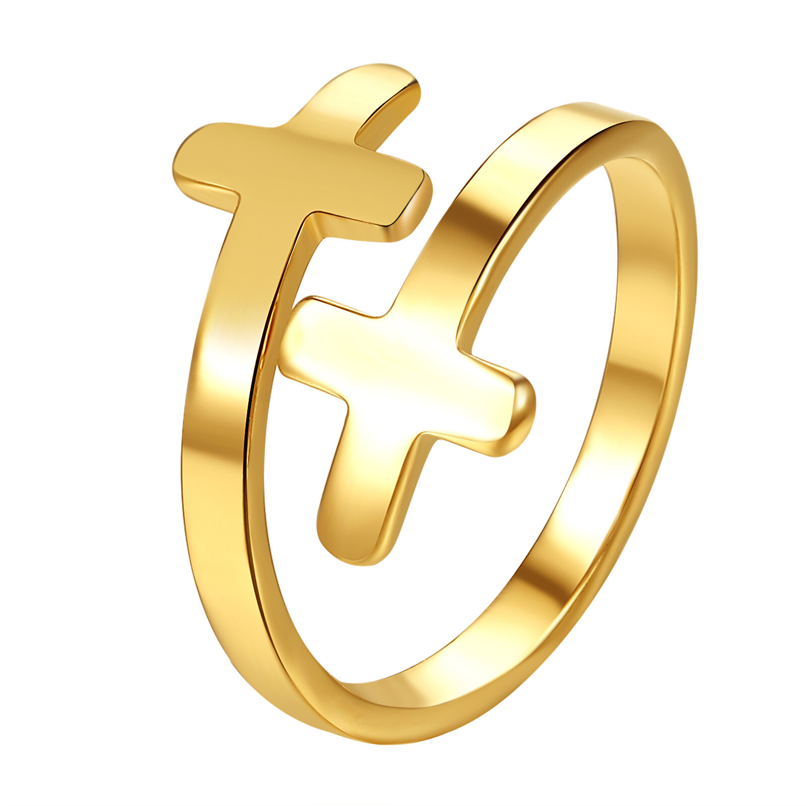 Women's Yellow Gold Plated Stainless Steel Ring Faith Love Cross Hug Band #6-10