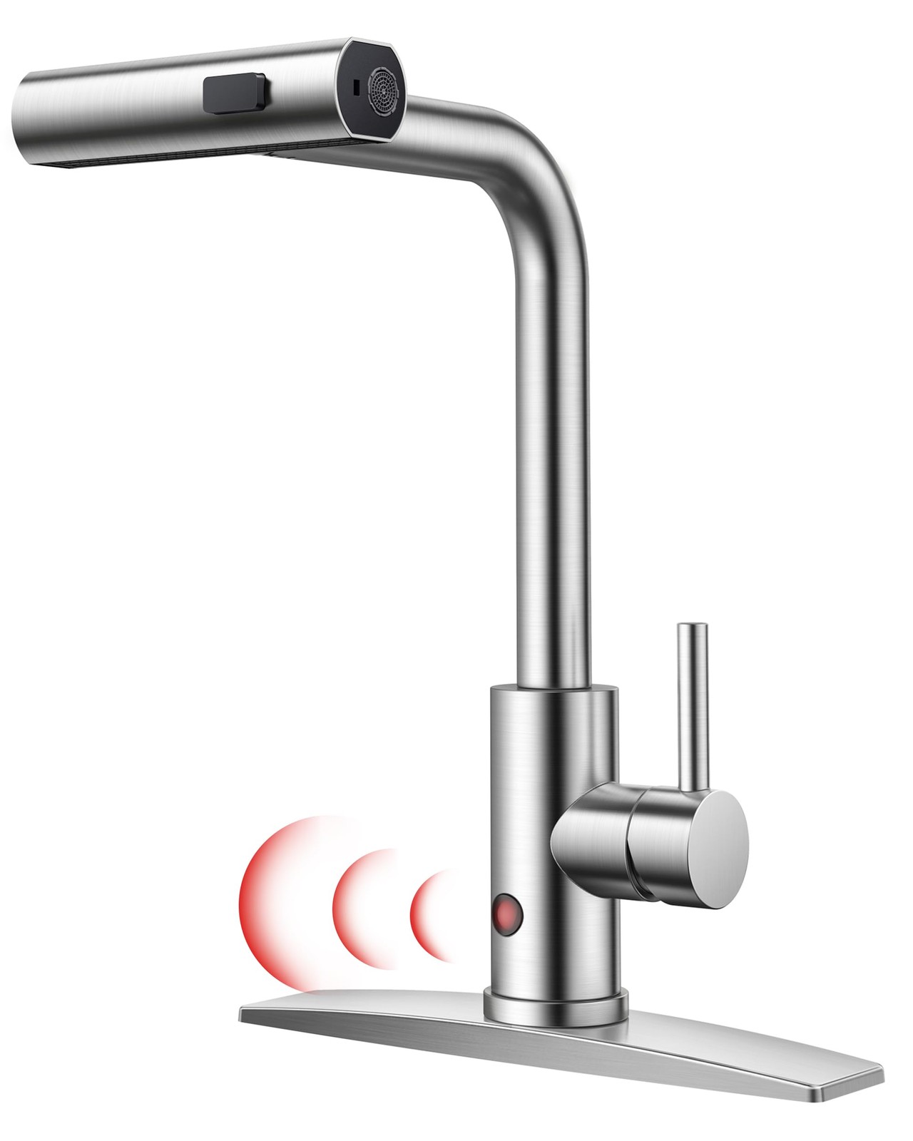 Touchless Waterfall Kitchen Faucets, Brushed Nickel Kitchen Sink Faucet with ...
