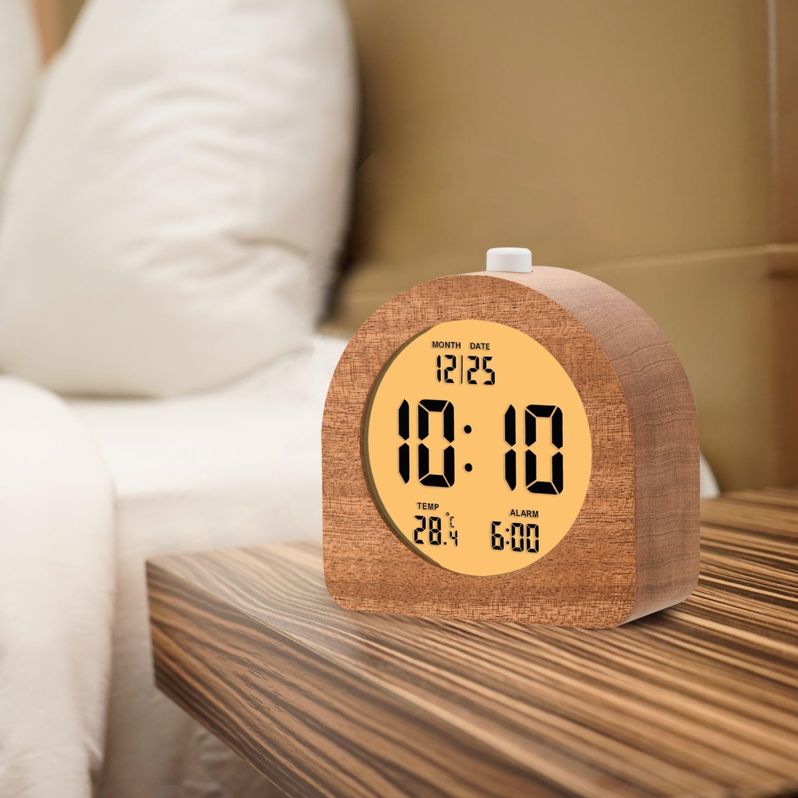 Wooden Digital Alarm Clock for Bedrooms, Wood 4'' Battery Powered Alarm Clock...