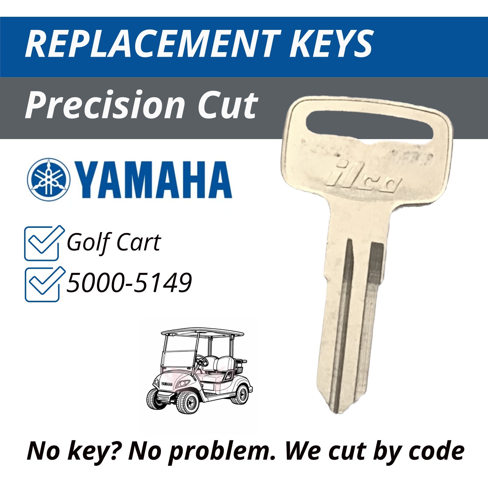 Yamaha Golf Cart Keys Spare Replacement Key Cut to your Code 5000-5149