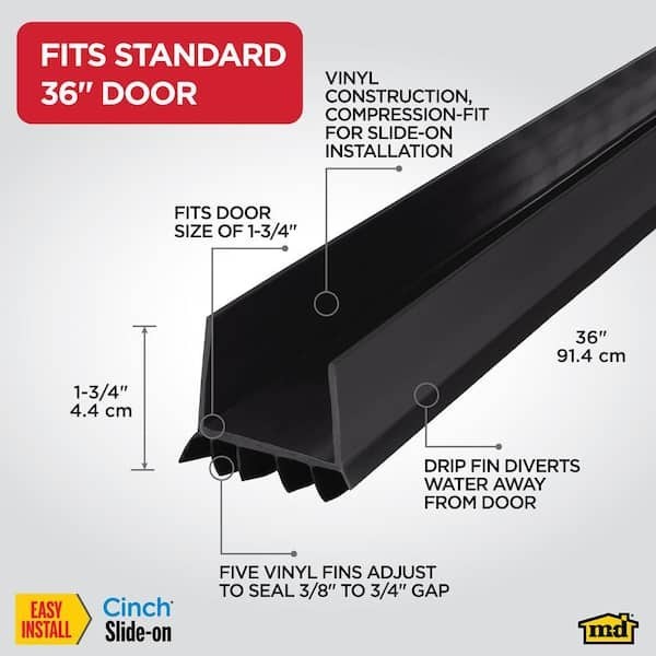 36 in VINYL U-Shaped Door Bottom WEATHER SEAL Sweep Black NEW