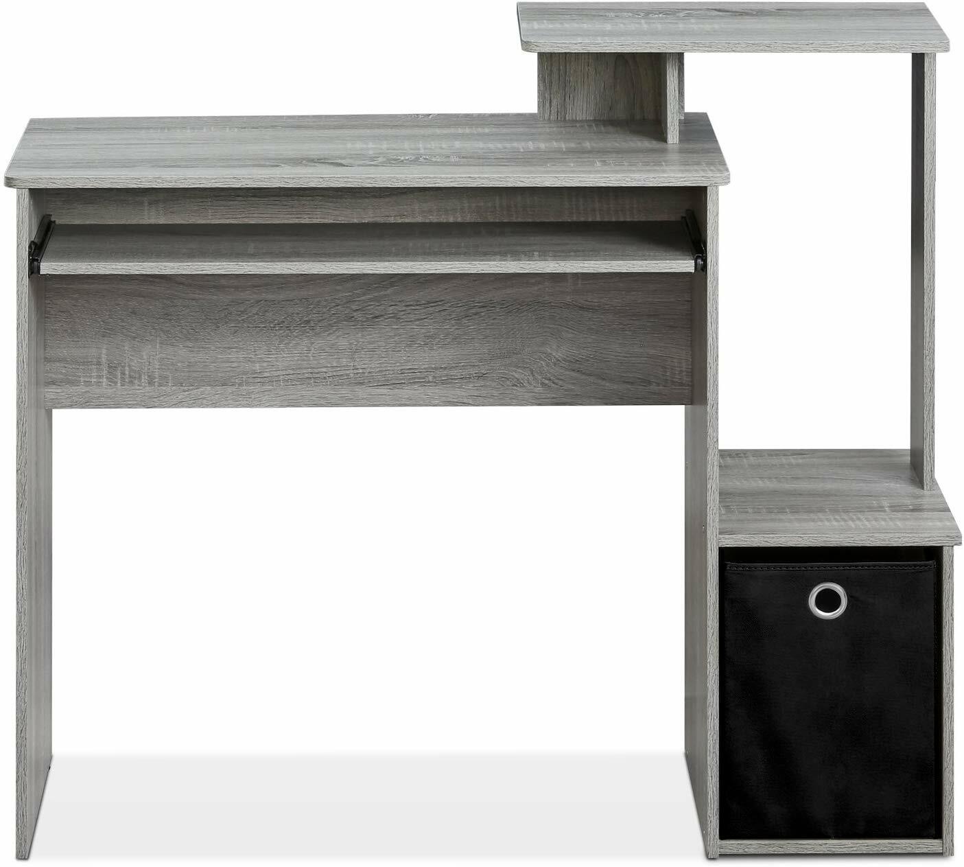 Gray Oak Finish Work Desk Storage Bin Laptop Computer Table Office Workstation