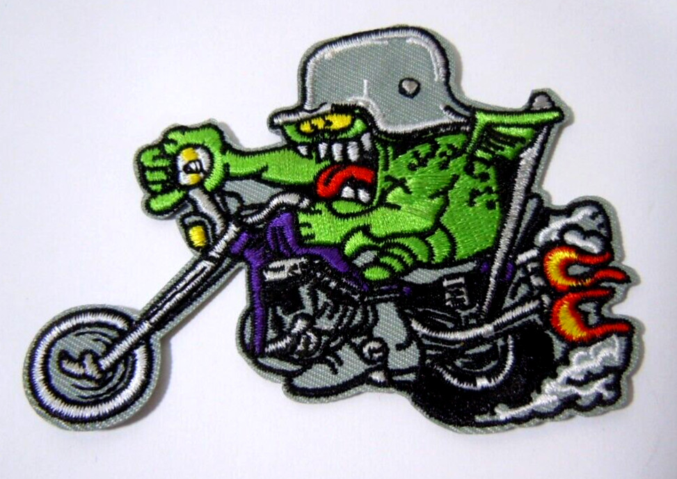RAT FINK R.F. Biker  Embroidered Iron-On Patch - 3.5"
